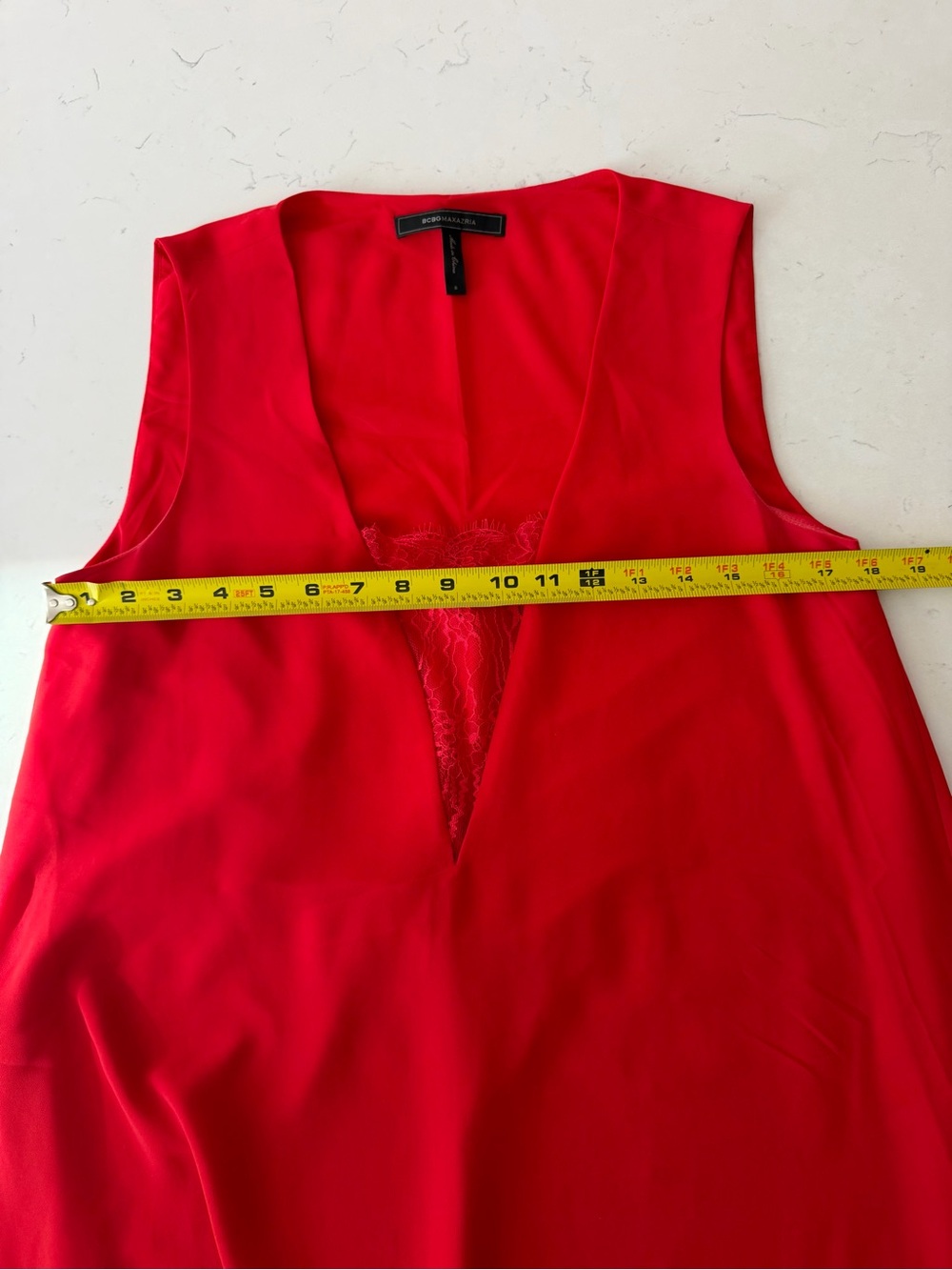 BCBGMaxAzria Red Lace-Trim V-Neck Mini Dress - Picture 9 of 13
